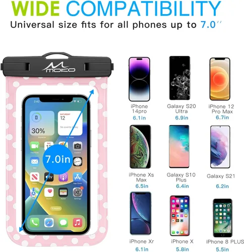 Vista 5 de MoKo Funda impermeable para teléfono, bolsa seca para teléfono celular con correa compatible con iPhone 16, 15, 14, 13, 12, 11 Pro Max, Samsung