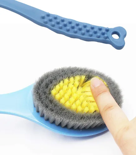 Vista 2 de QiCheng&LYS Cepillo de baño con mango largo, cepillo de masaje corporal de mano para ducha, 14 pulgadas (azul)