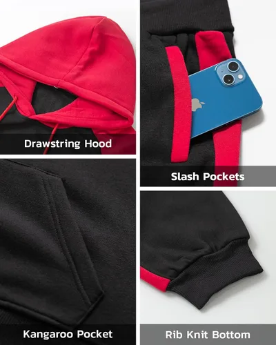 Vista 3 de AoShuang Conjunto deportivo de 2 piezas para hombre, sudadera casual con capucha para hombre, atlético, deportivo, manga larga, conjunto de traje