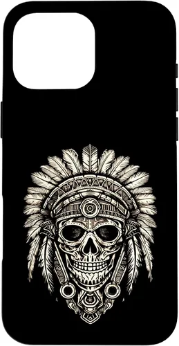 Vista 19 de iPhone 16 Skull, sombrero jefe nativo, capó de guerra, indios, caso del tocado