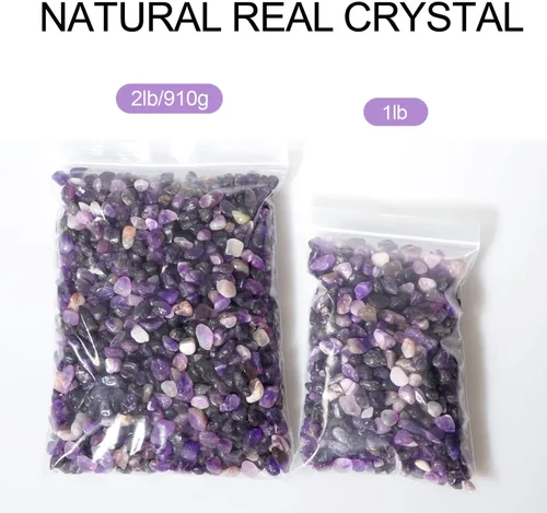 Vista 5 de gemshan Chips de amatista de 2 libras de cristal triturado natural a granel de 0.276 in a 0.354 in, piedra de cristal curativo para acuario, jarrón