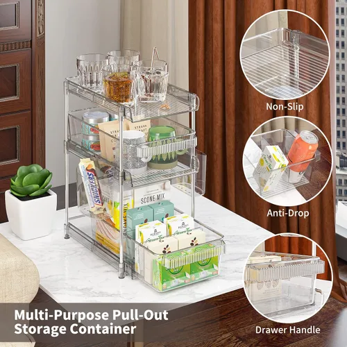 Vista 3 de Organizadores de Baño Transparentes 2 Juegos de 3 Niveles, Organizador Extraíble y Almacenamiento con 2 Tazas, Contenedor de Almacenamiento