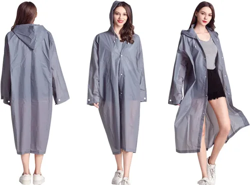 Vista 5 de Ponchos de lluvia impermeables para adultos, mujeres y hombres, paquete de 2 chaquetas de lluvia reutilizables con capucha para la familia, Disney