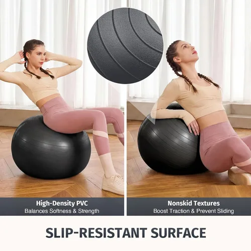 Vista 4 de ZELUS Entrenador de pelota de equilibrio con bandas de resistencia y bomba de pie, pelota de yoga inflable para entrenamientos de gimnasio en casa