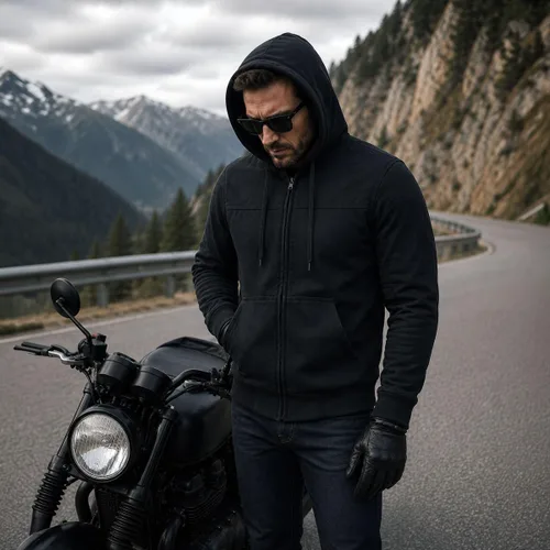Vista 8 de Milwaukee Leather Sudadera con capucha protectora para hombre - Aramida reforzada con armadura de hombro y codo CE Grpm1788-negro