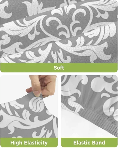 Vista 4 de Juego de 2 fundas elásticas para taburetes de bar con estampado de cachemira gris, lujosas y modernas fundas para sillas de bar, diseño moderno