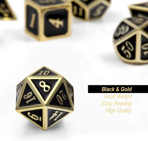 Vista 4 de DNDND Juego de dados de metal negro con estuche y 6 D6 adicionales, aleación de zinc, negro