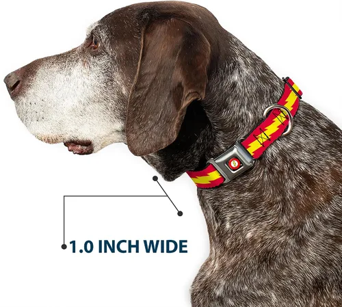 Vista 6 de Collar de perro hebilla de cinturón de seguridad The Flash Bolt Stripe Rojo Amarillo 9 a 15 pulgadas 1.0 pulgadas de ancho, DC-WFL025-S