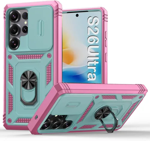 Vista 112 de PASNEW Funda militar para iPhone 13 Pro Max, cubierta de cámara deslizante y soporte de anillo de metal de 360°, carcasa rígida multicapa resistente