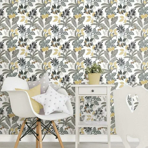 Vista 8 de RoomMates RMK11578RL Papel tapiz autoadhesivo Funky Jungle gris y amarillo