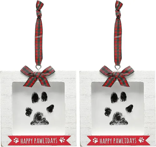 Vista 16 de Kate & Milo Adorno de hueso con estampado de pata de Navidad, recuerdo navideño para mascotas, blanco Pet-Safe Clay, No-Mix or Bake DIY Keepsake