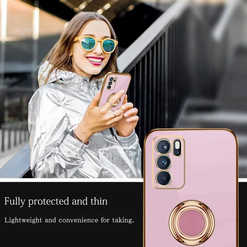 Vista 3 de Funda compatible con Reno 6 0.18 oz, soporte de anillo magnético, Reno 6 0.18 oz, funda de silicona a prueba de golpes, cubierta delgada de lujo