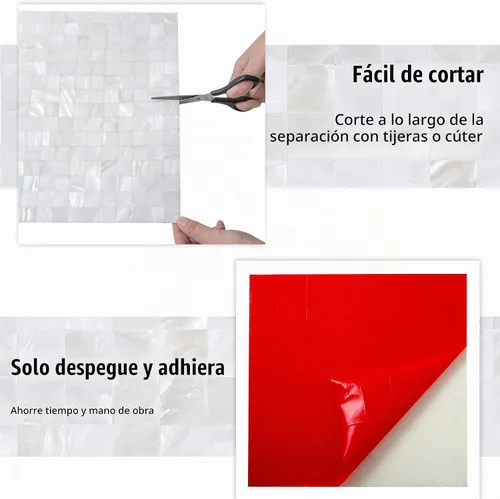 Vista 3 de KASARO Peel and Stick Mother of Pearl Shell Backsplash Tiles, 1 Sheet White Blanco marfil