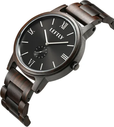 Vista 2 de LEFTLY Reloj de pulsera de madera hecho a mano con movimiento Miyota ligero y cuarzo para hombre