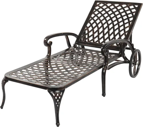 Vista 11 de Outvita Sillas de salón para exteriores, patio reclinable de aluminio fundido con respaldo ajustable y ruedas giratorias para patio trasero, porche