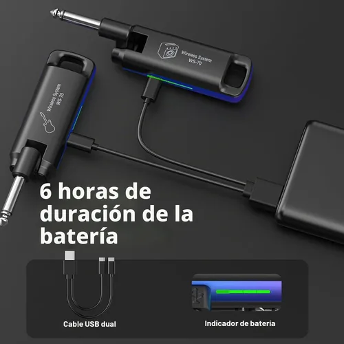 Vista 4 de LEKATO Sistema Inalámbrico de Guitarra UHF Transmisor y Receptor Inalámbrico de Guitarra Recargable Transmisor y Receptor de Audio Inalámbrico