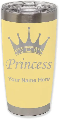 Vista 13 de LaserGram Vaso aislado al vacío de 20 onzas, corona de princesa, grabado personalizado incluido (negro)