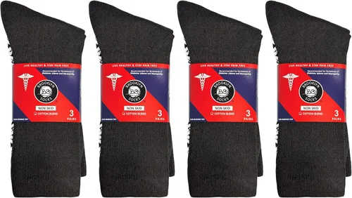 Vista 6 de Calcetines Brooklyn de algodón antideslizantes para diabéticos con neuropatía, sin apretar, control de tracción, paquete múltiple Negro - 12 pares