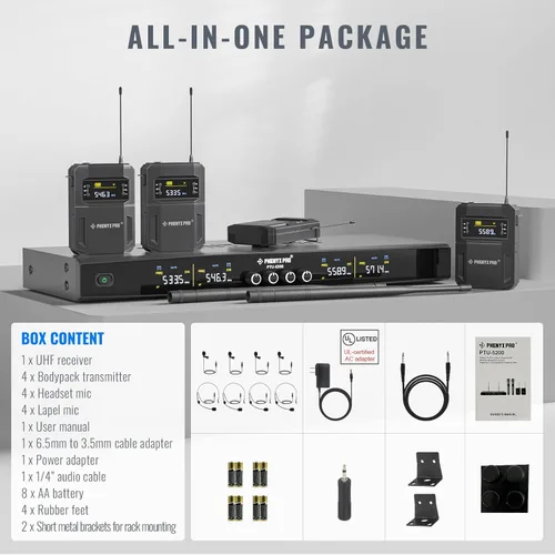 Vista 9 de Phenyx Pro Sistema de micrófono inalámbrico PTU-5200-4B Bundle con micrófono inalámbrico PWH-4200