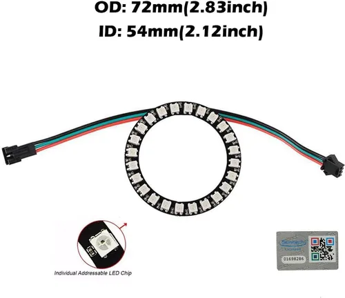 Vista 2 de Anillo LED RGB WS2812 de 24 bits con cable SM2.54-3P, WS2812B 5050 LED direccionable Pixel a todo color con controladores integrados DC5V