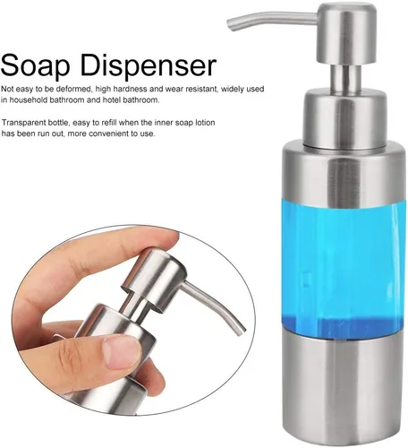 Vista 2 de Walfront Dispensador de jabón dispensador manual transparente de acero inoxidable para encimera de champú líquido dispensador de bomba de loción