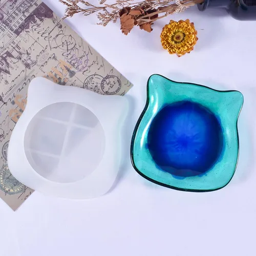Vista 5 de Bandeja con forma de gato, molde de resina, moldes de silicona para platos de frutas para resina epoxi, caja de almacenamiento de joyas, moldes