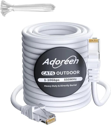 Vista 12 de Adoreen Cable Ethernet Cat 6 para exteriores de 25 pies, negro, cable de red de Internet largo resistente de alta velocidad para cámara POE Cat 5 5e