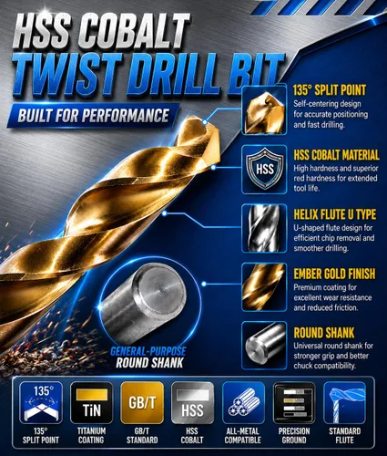 Vista 2 de Broca de cobalto 1/2 pulgadas HSS Co M35 Jobber Longitud Twist Drill Acero Metal-5pcs