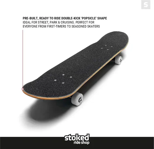 Vista 2 de Stoked Ride Shop Patineta completa – Madera de arce fabricada en Estados Unidos – Tabla de skate para adultos, niños, niñas y niños – Totalmente