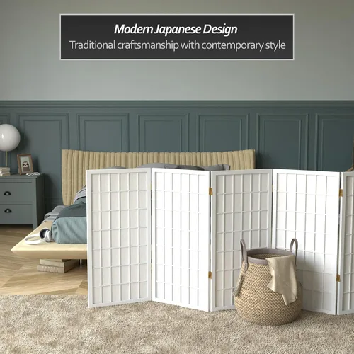 Vista 2 de Biombo portátil simple de 3 pies Biombo Shoji para dividir una cuarto, clásico diseño japonés, 4 tamaños y 6 colores, Madera, Blanco