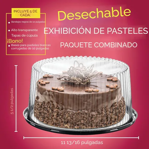 Vista 3 de Contenedores Transportadores Desechables de Plástico para Pasteles de 10 - 11" con Tapas de Cúpula y Bases para Pasteles [Paquete de 5] y Servidor