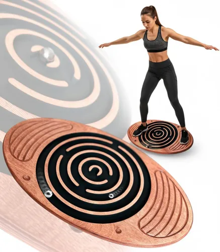 Vista 10 de Tabla de equilibrio de madera con laberinto laberinto de 23 x 14 pulgadas – Entrenador de fuerza y coordinación para terapia física, fitness