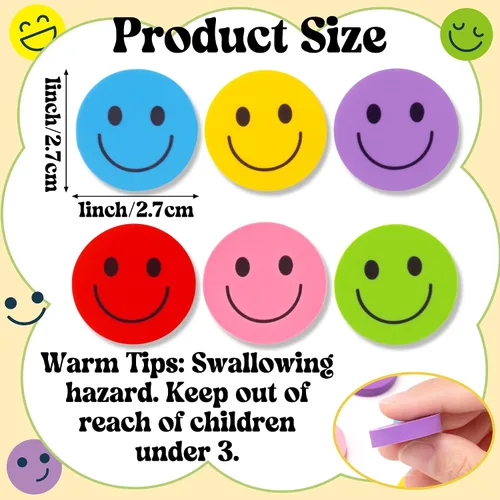Vista 2 de Haooryx Colorful Happy Face Erasers, 60Pcs Mini Pencil Rubber Erasers Bulk