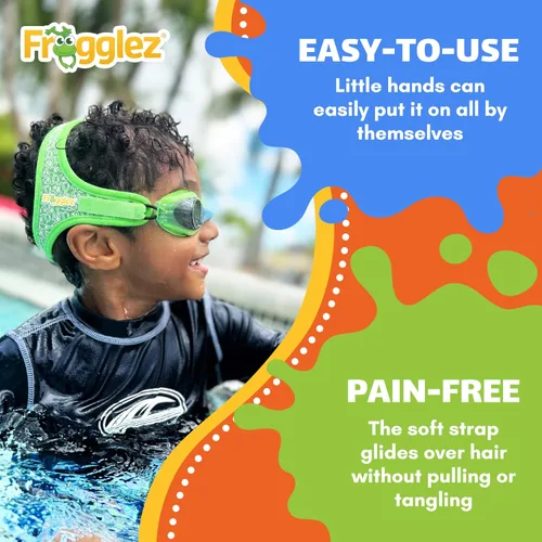 Vista 4 de Frogglez - Gafas de natación antivaho para niños menores de 10 años (de 3 a 10 años) recomendadas por instructores de natación; correa de primera