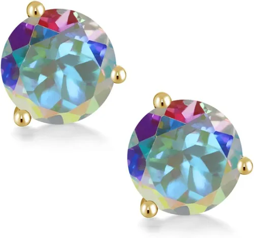 Vista 77 de Gem Stone King Aretes de oro de 14 quilates, 0.236 in, piedra natal redonda, Martini, 3 puntas, aretes de oro para mujer