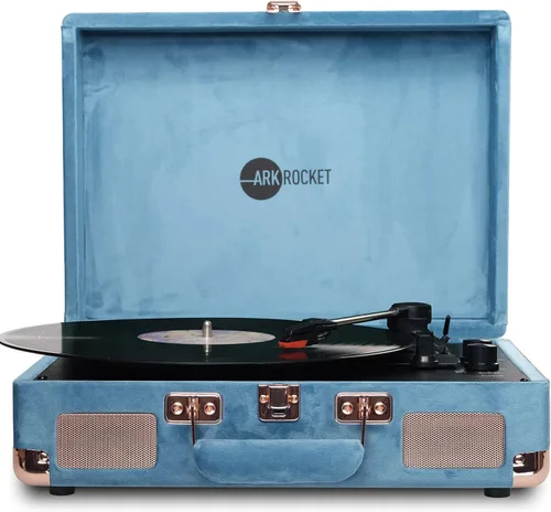 Vista 17 de Arkrocket Curiosity II Tocadiscos Bluetooth Retro de maleta de 3 velocidades con bocinas integradas y cartucho de imán móvil (Negro)