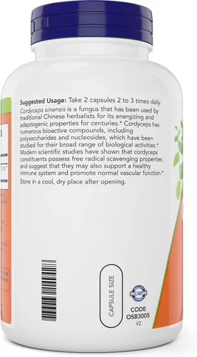 Vista 3 de NOW Foods Cordyceps 750mg 200 cápsulas vegetales – Hongo micelio Cordycep Sinensis orgánico en cápsulas no orgánicas – Vegano, sin OMG