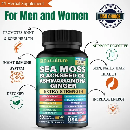 Vista 5 de Paquete de musgo marino y shilajit - Combo de shilajit y musgo marino con aceite de semilla negra Ashwagandha, cúrcuma, vejiga, raíz de bardana