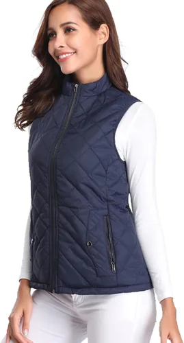 Vista 2 de Fuinloth - Chaleco acolchado para mujer, diseño de cuello alto, ligero, con cierre