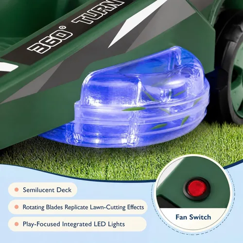 Vista 3 de GLACER Cortacésped de giro cero para niños de 12 V, coche eléctrico con Verde
