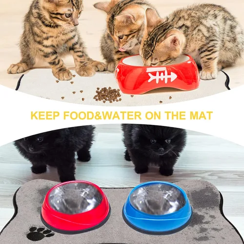 Vista 4 de Alfombrilla de secado para tazón de mascotas evita que el agua y los alimentos se derramen (paquete de 2)
