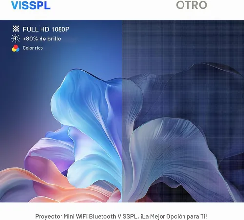 Vista 3 de Mini proyector con WiFi y Bluetooth, proyector VISSPL FHD 1080P, proyector portátil para exteriores con trípode, proyector de cine en casa para Negro