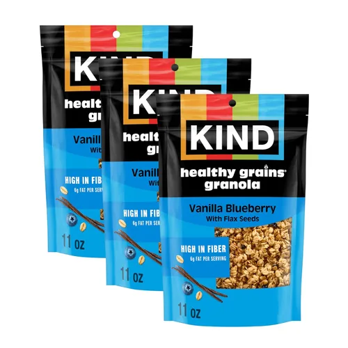 Vista 14 de KIND HEALTHY GRAINS Granola, snack saludable, granola de vainilla y arándanos con semillas de lino, mezcla de aperitivos, 3 unidades, 33 onzas