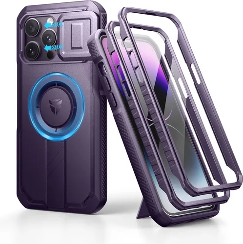 Vista 106 de Dexnor - Funda para iPhone 12 & iPhone 12 Pro con tapa deslizante para cámara, soporte ajustable y protector de pantalla integrado, carcasa