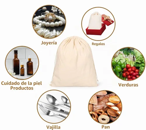 Vista 5 de 20 bolsas de algodón para productos, bolsas de almacenamiento de muselina reutilizables de 8 x 10 pulgadas con cordones, bolsas de algodón natural