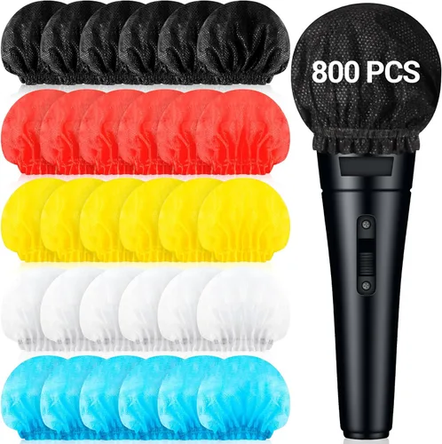 Vista 10 de Buryeah 600 fundas desechables para micrófono, no tejidas, parabrisas de micrófono de mano con banda elástica envuelta individualmente