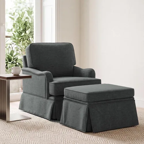 Vista 37 de Silla decorativa giratoria con otomana de almacenamiento, gris a rayas