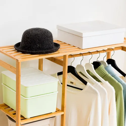 Vista 6 de Multifunctional Bamboo Clothes Rail Stand with Hanging Rod,Sturdy Freestanding Coat,Garment Rack,Open Wardrobe for Bedroom Hallway,Clothing Hanger