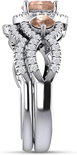Vista 5 de GEMVIO Colección de tres anillos de piedra, 1 34 CTTW de corte redondo natural y creado en laboratorio y anillo de compromiso de oro de 14 quilates