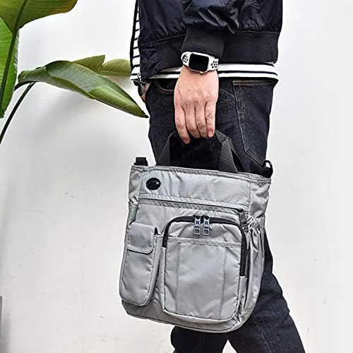 Vista 7 de AMJ Bolsa cruzada de negocios, bolso tipo mensajero, mochila casual para hombres y mujeres, bolsa de pecho para senderismo y viajes, Gris, Mochilas